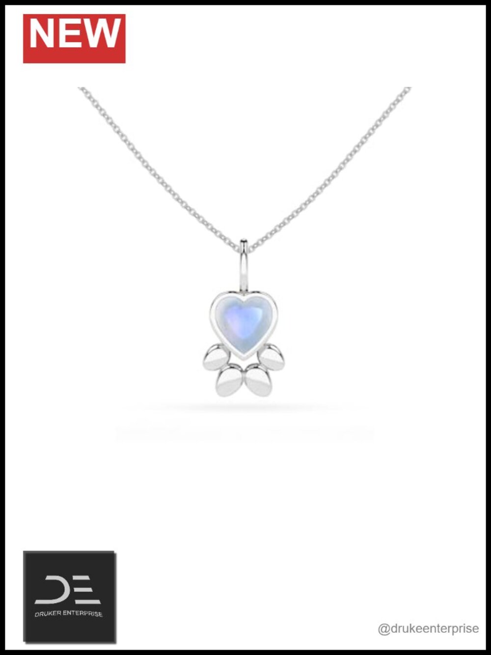 Sterling Silver Rainbow Moonstone Heart Paw Pendant Necklace Women